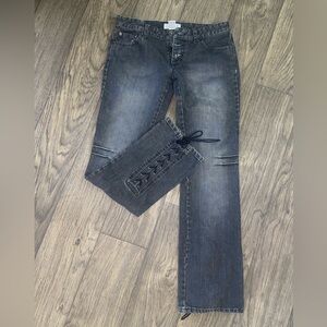 Armani Exchange A|X Low-rise button fly biker style jeans with lace-up detail